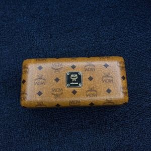 MCM Cognac Brown Leather All Over Logo Hard Sunglasses Case